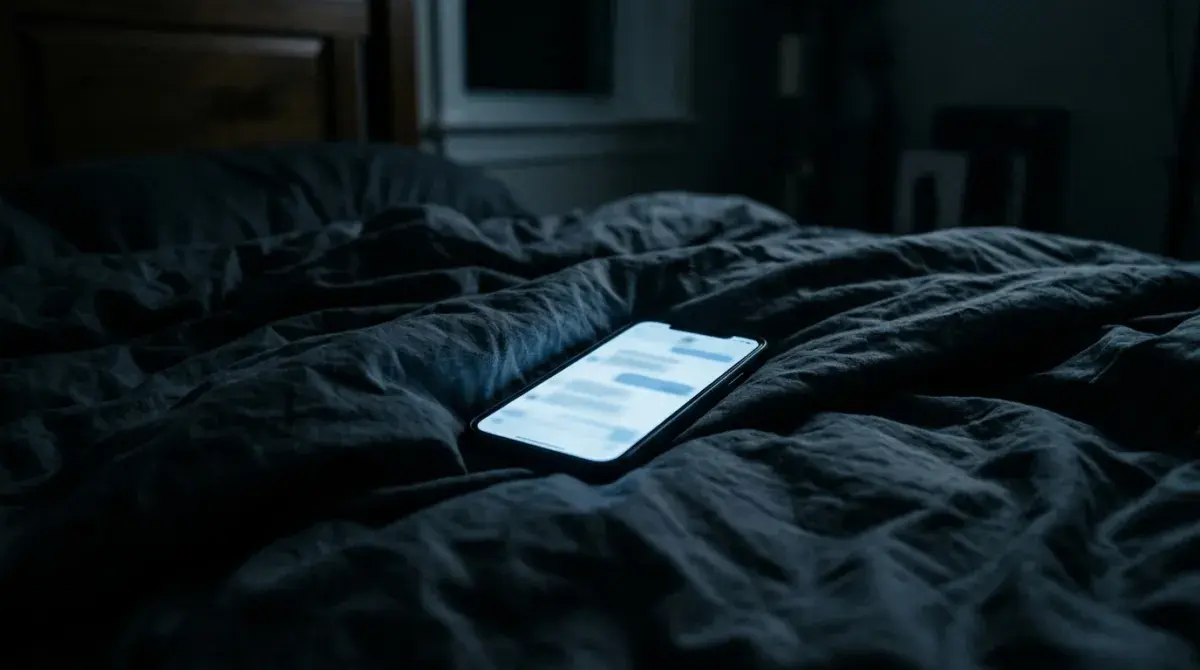 Doomscrolling — a phone screen glowing in a dark room